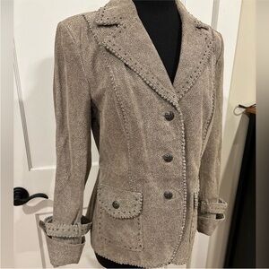 Bradley NEW Leather Button Front Coat Womens Small Taupe Studs Western Indie